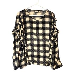 Anthropologie AG Womens Black, Cream Plaid Ruffle Detail Blouse Sz XS*